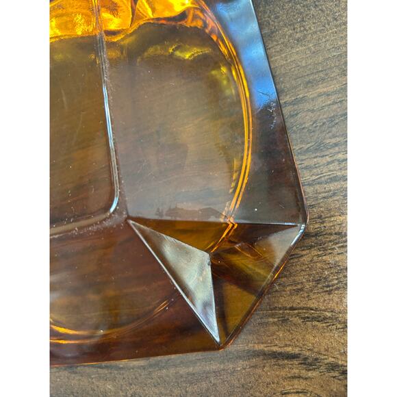 Vintage 1970s Amber Square Glass Ashtray‎ 8 x 8 4 Slot MCM Cigar Heavy Unisex - Picture 3 of 7